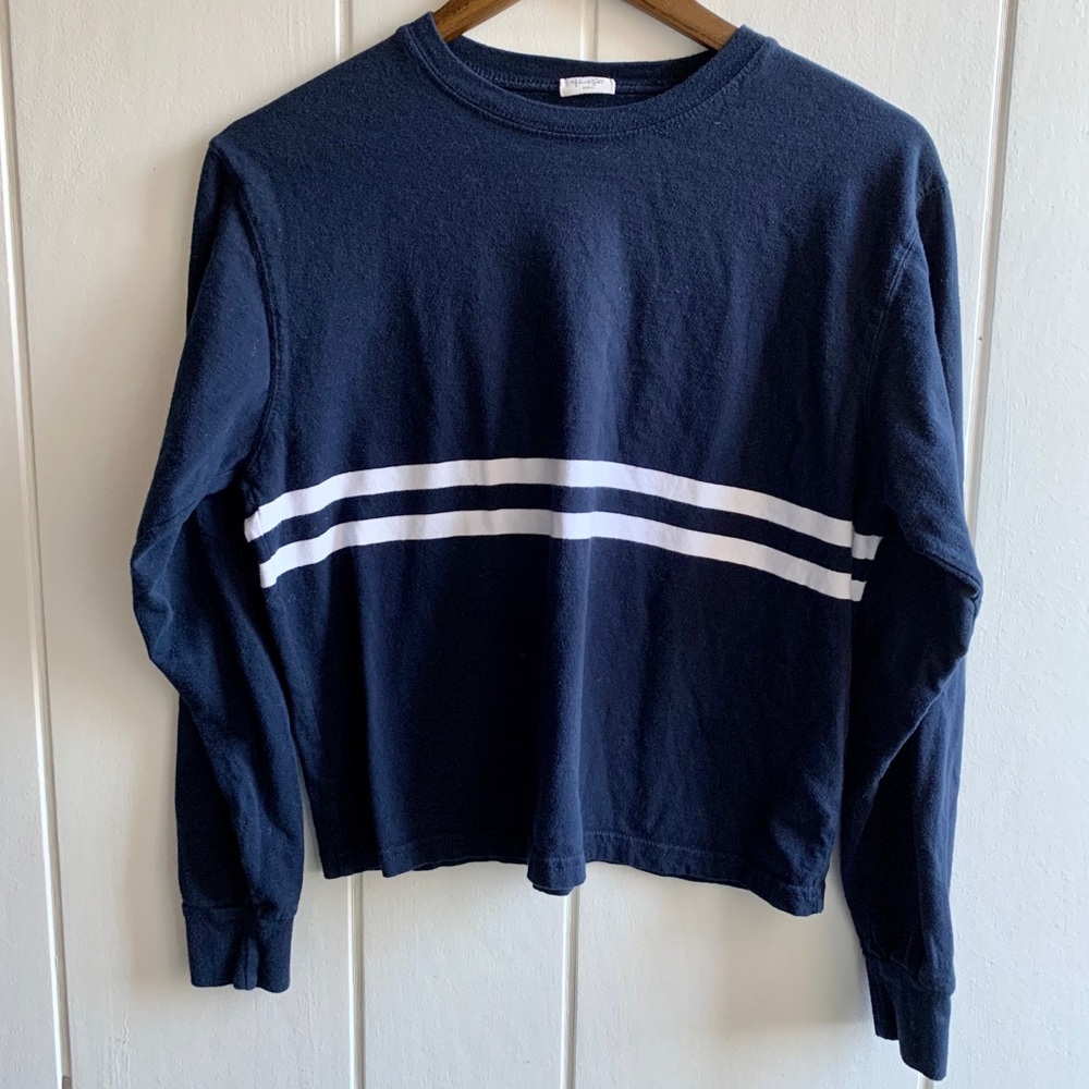 John Galt Navy + White Striped Cotton Long Sleeve - Picture 1 of 9